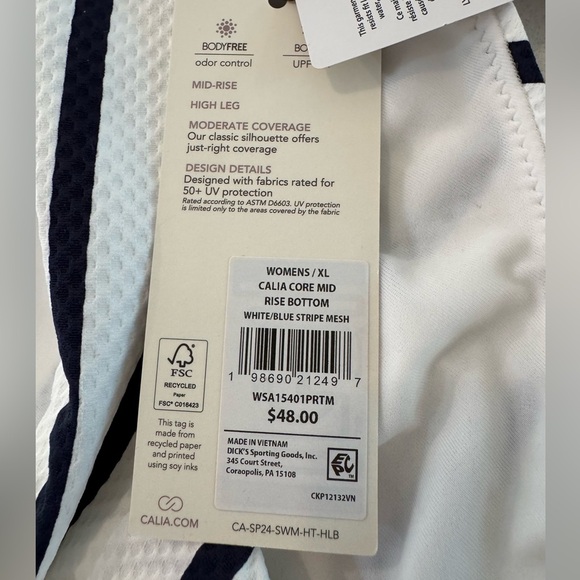 CALIA Women's Mid Rise Swim
Bottoms Ivory Blue stripe Size XL NWT - Picture 4 of 10